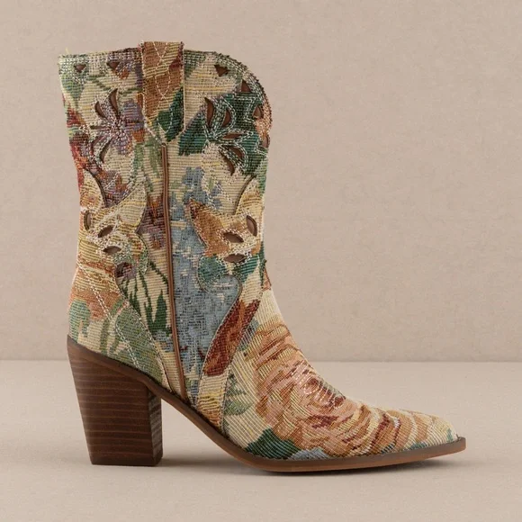 Paneled Floral Jacquard Tapestry Western Boots - Oasis Society - Picture 5 of 5